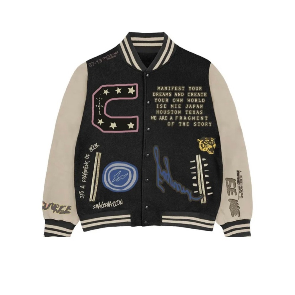 Cactus Jack by Travis Scott lettermen jacket.